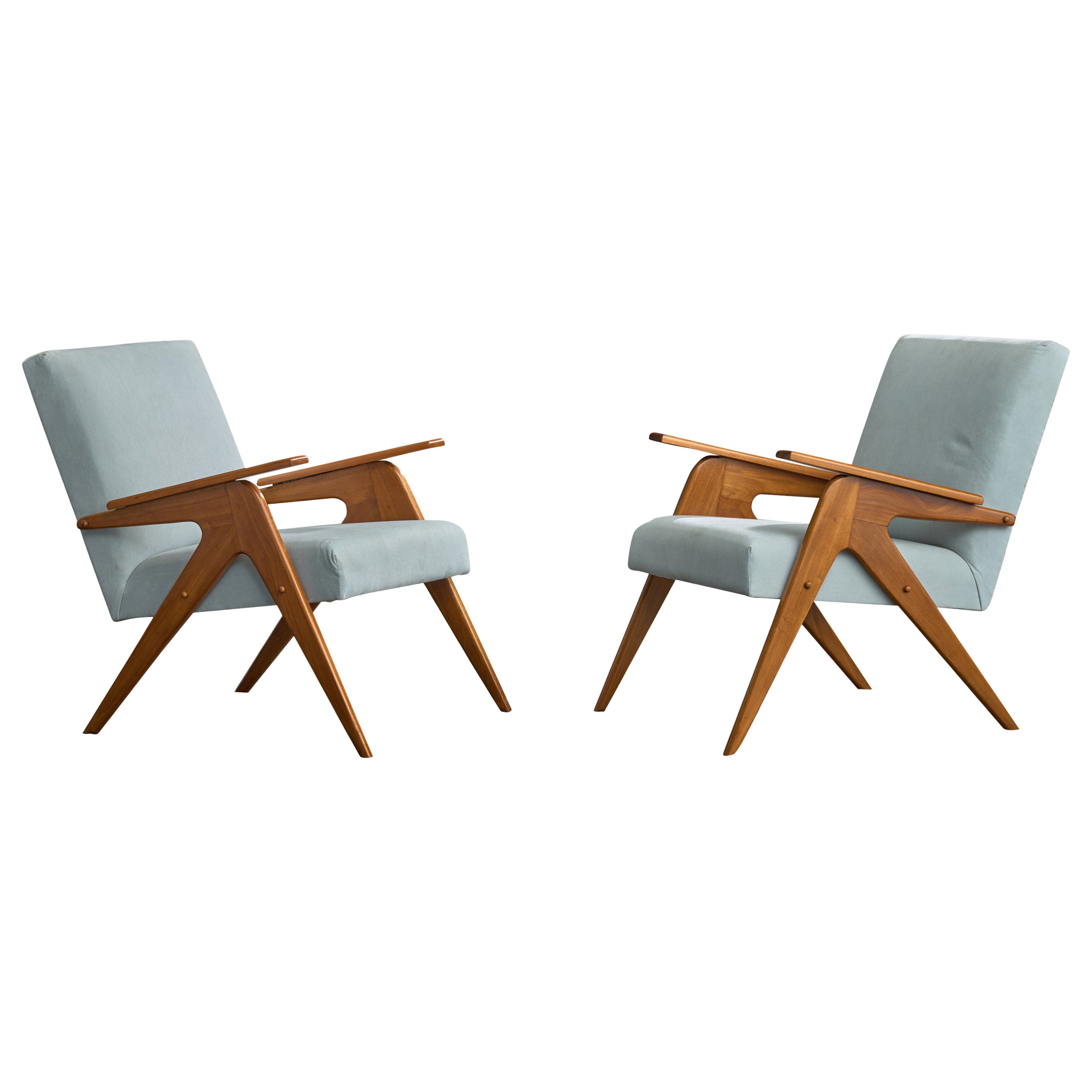 Lina Bo Bardi & Carlo Palanti, Lounge Chairs, Fabric, Peroba, Brazil, 1948 For Sale