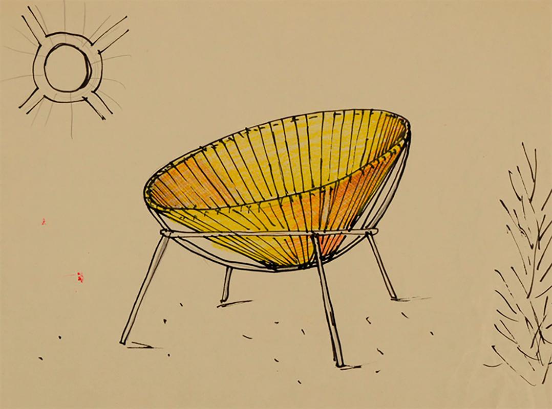 Lina Bo Bardi Midcentury Bowl Chair in Iron and Plastic, 1950s In Good Condition In Milano, IT