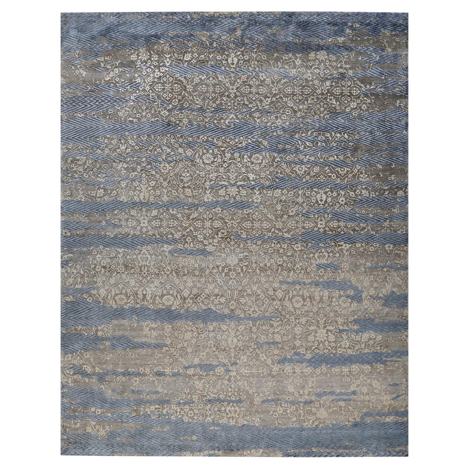 LINA Hand Knotted Rug in Yale Blue And Rust Colours by Hands