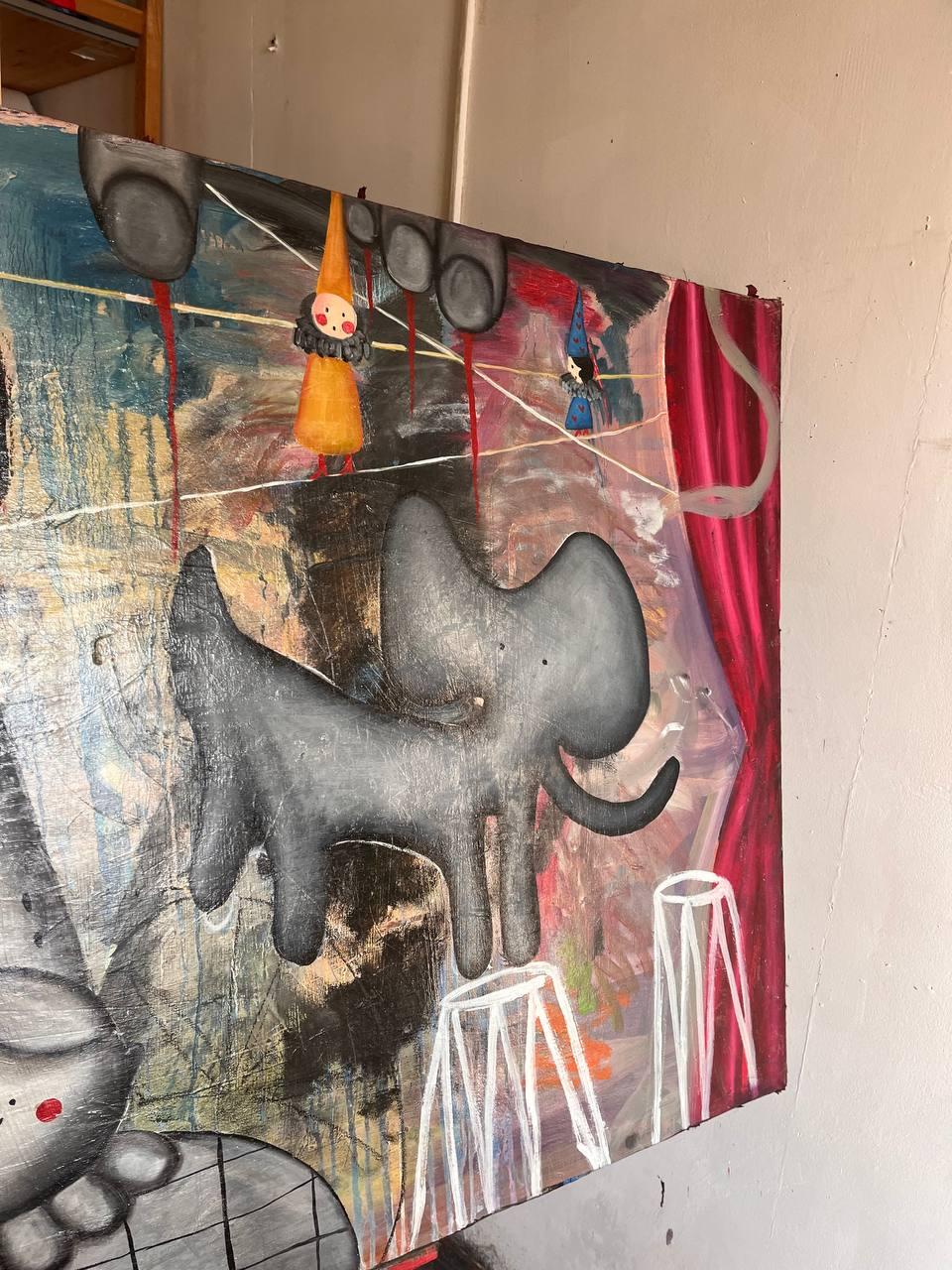 Zirkusvorstellung,  110x160, Leinwand, Öl im Angebot 1
