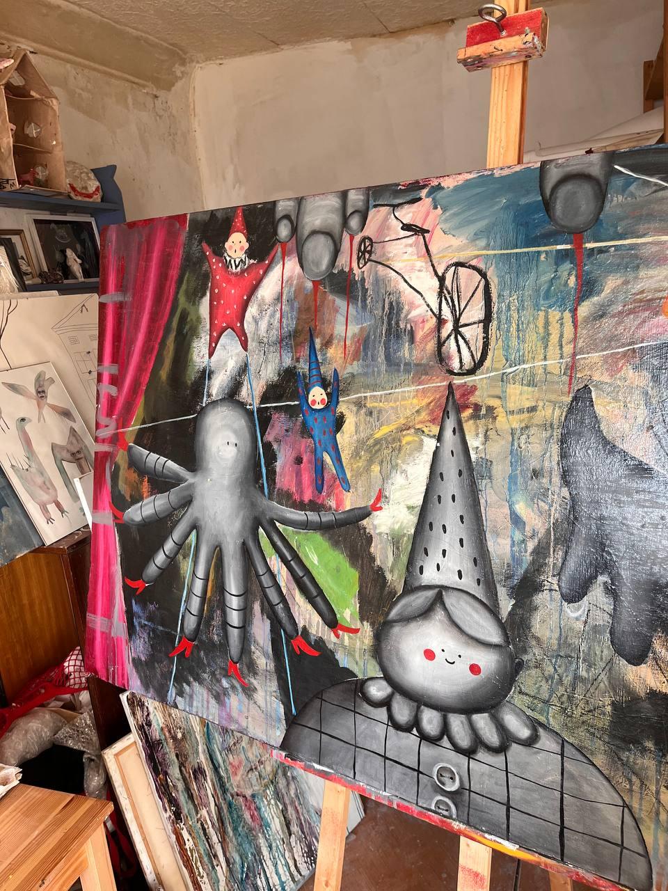 Zirkusvorstellung,  110x160, Leinwand, Öl im Angebot 2