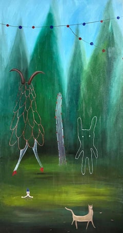 Forest history,  150x80 cm, canvas, oil, embroidery