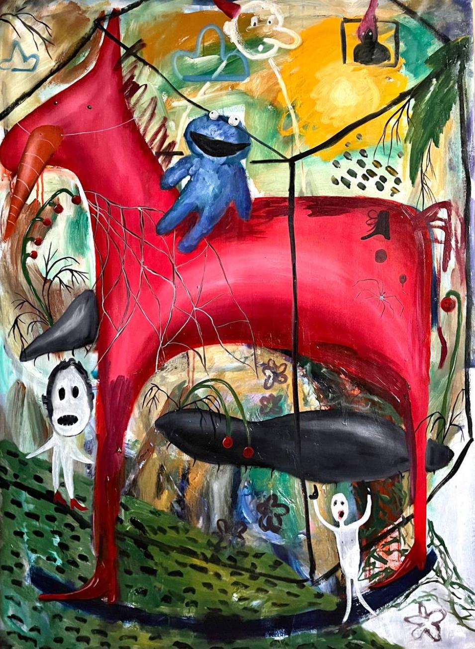 Lina Kordyuchenko Figurative Painting - Korzhik on horseback in the apocalypse, 150x70 cm, canvas, oil, mixed media