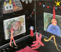 Lina's exhibition, 60x50cm, canvas, oil, mixed media