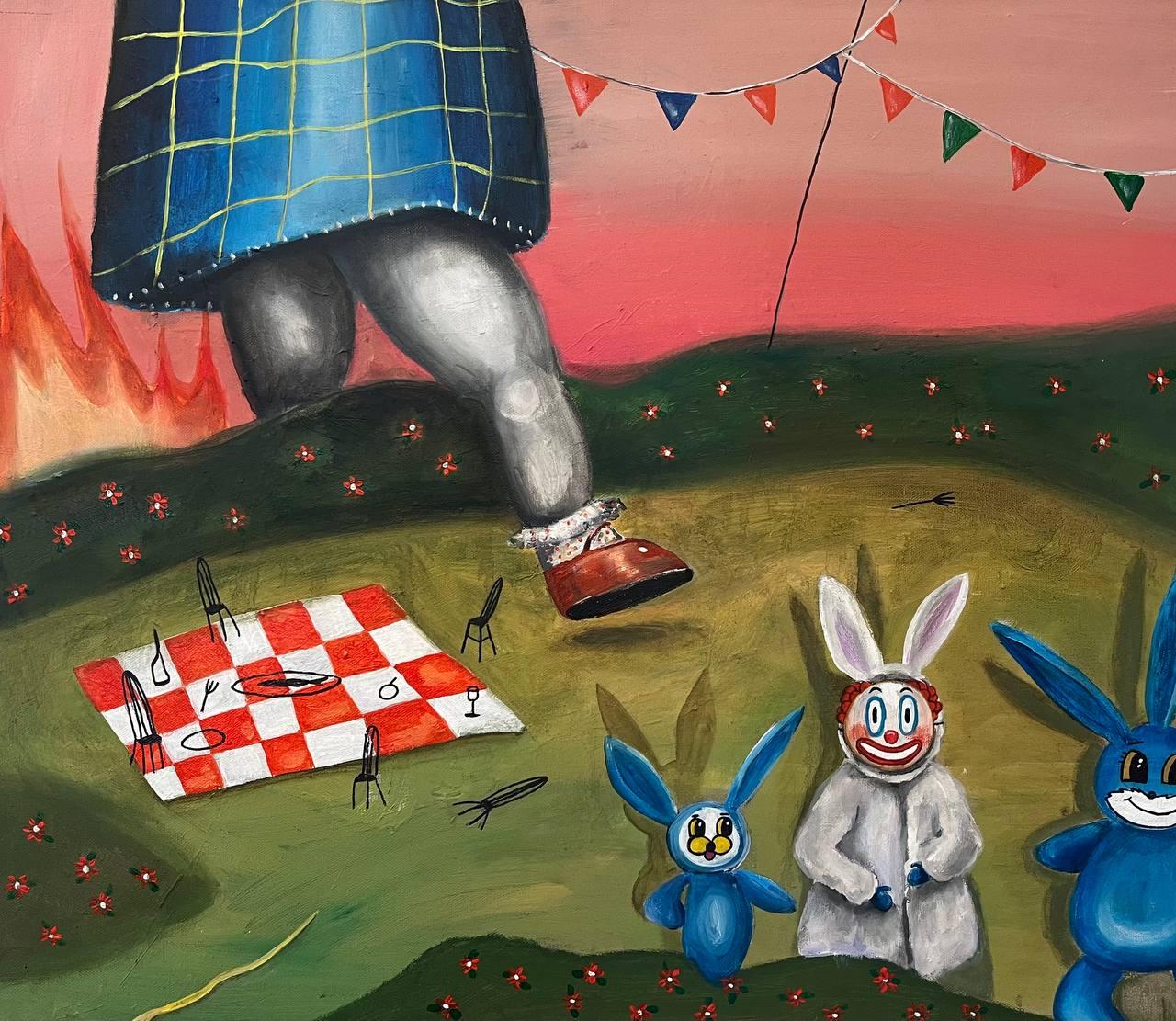 Figurative Painting de Lina Kordyuchenko - Picnic, 60x70cm, lienzo, óleo, técnica mixta