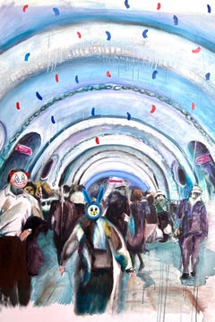 Viajeros, 150x70 cm, lienzo, óleo, técnica mixta