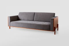 Minimalist style "Lina" sofa, upholstered fabric, natural wood sides