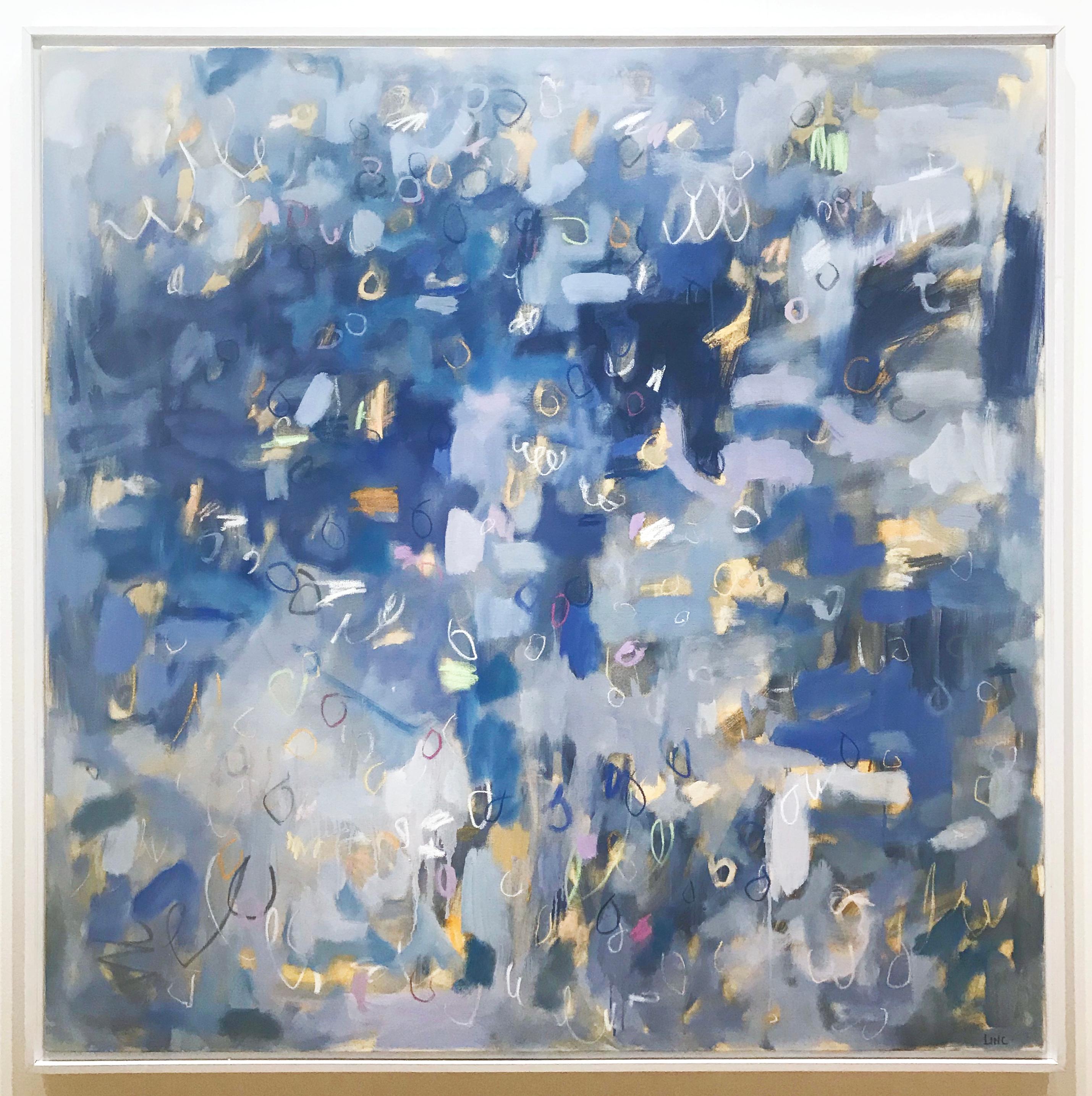 Oil paint, oil pastel and pencil on canvas.

Linc Thelen’s abstractions are pleasant investigations into the formal issues of abstraction. His common forms are the circle, the line, the scallop, and the scribble. These forms construct Thelen’s