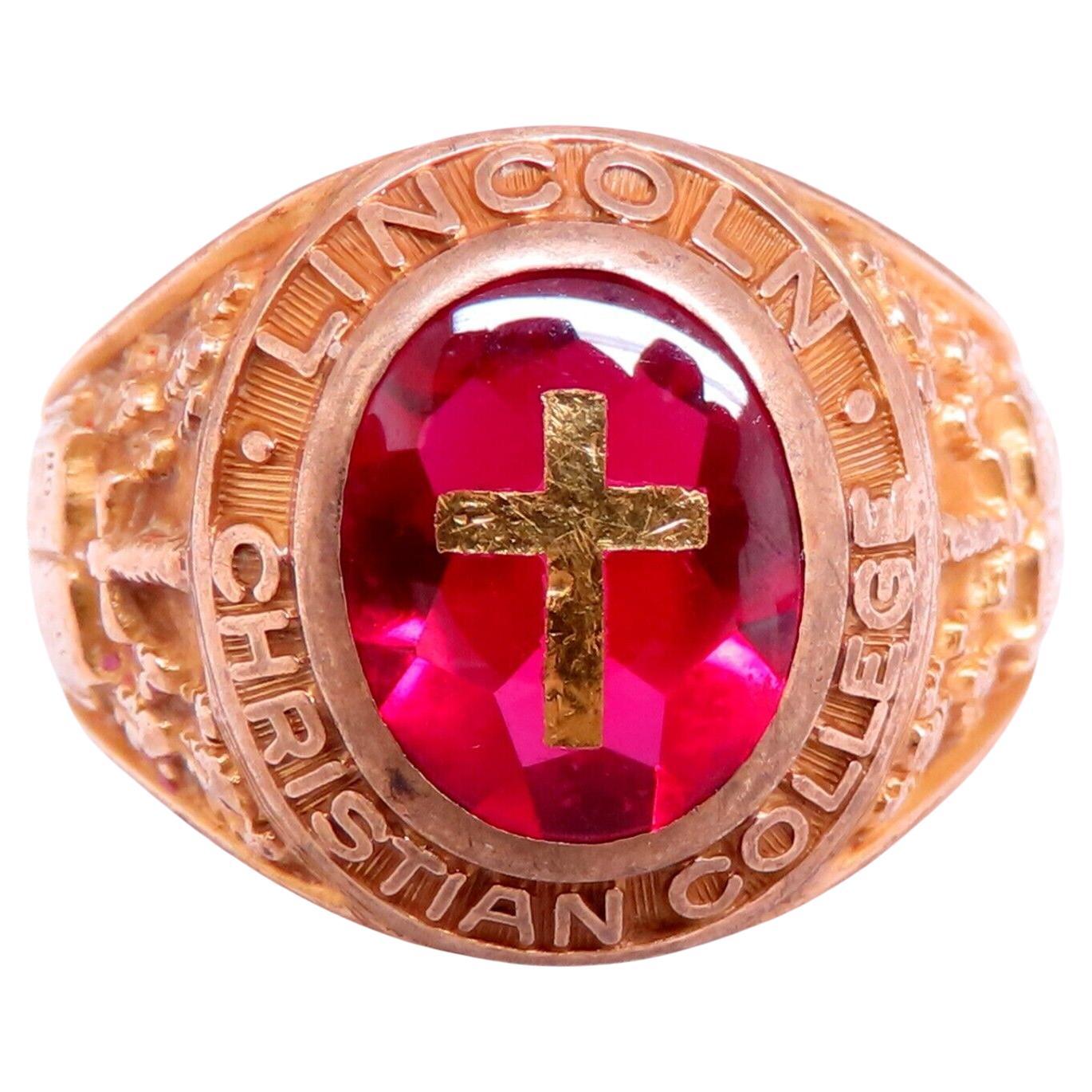 Lincoln College Mens Ring 10kt Cross Inlay For Sale