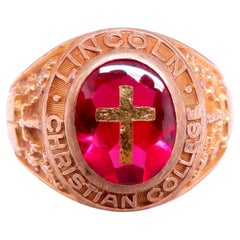 Lincoln College Mens Ring 10kt Cross Inlay