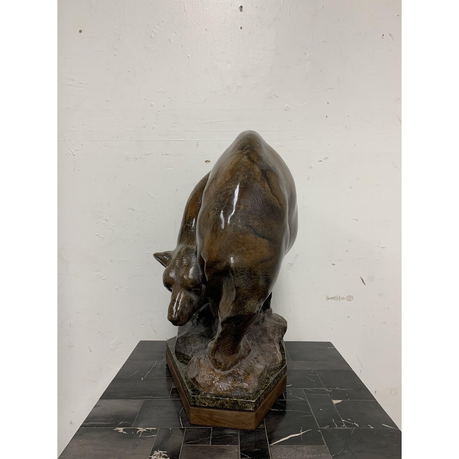 American Lincoln Fox Bear Bronze Cast Metal Sculpture For Sale