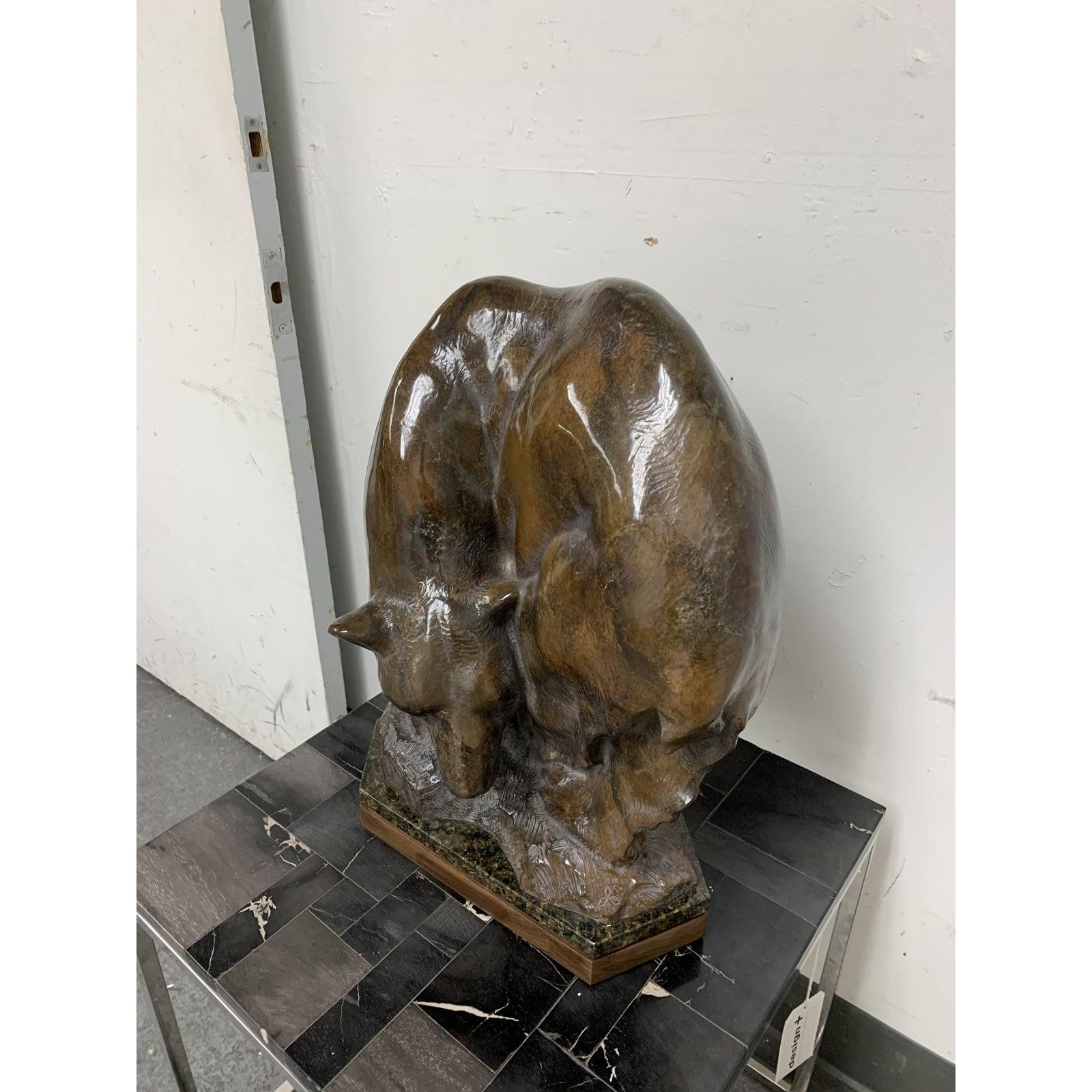Lincoln Fox Bear Bronze Cast Metal Sculpture In Good Condition For Sale In San Francisco, CA