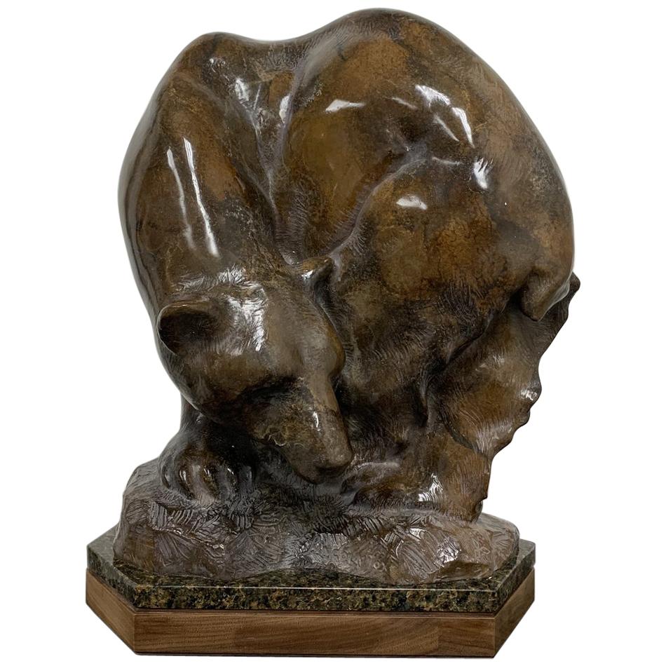 Lincoln Fox Bear Bronze Cast Metal Sculpture For Sale