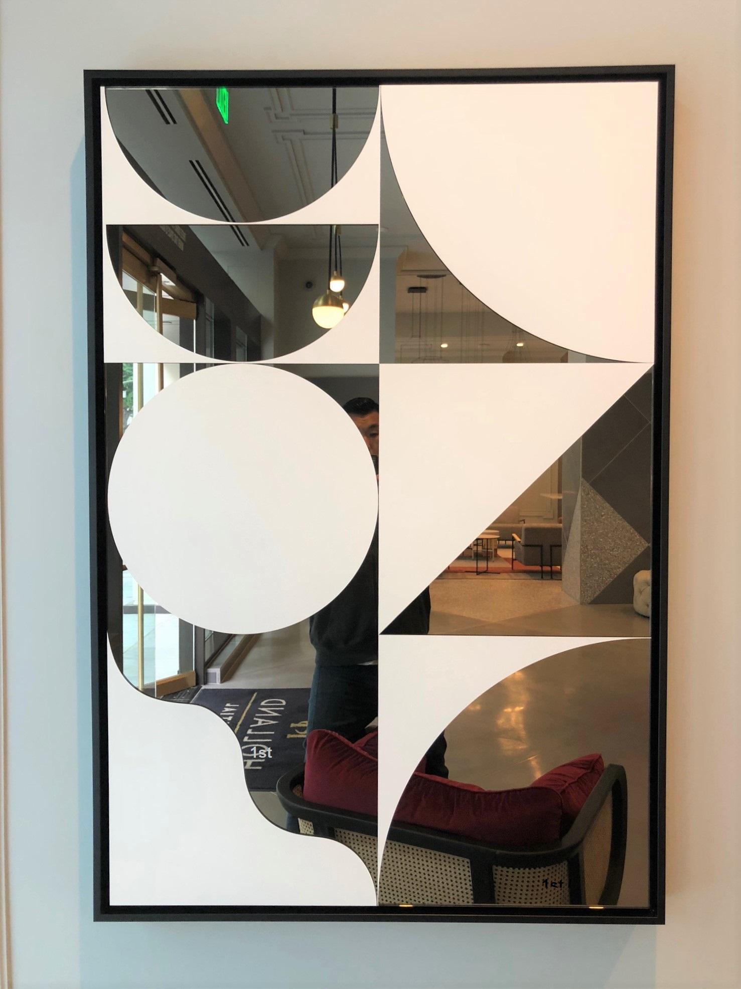 Mid Century Geometric reflections - white lacquer on bronze mirror - Mixed Media Art by Lincoln Grey