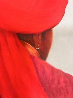Big Red Turban, Lincoln Seligman, India, Acrylic, Vibrant, Traditional, Clothing
