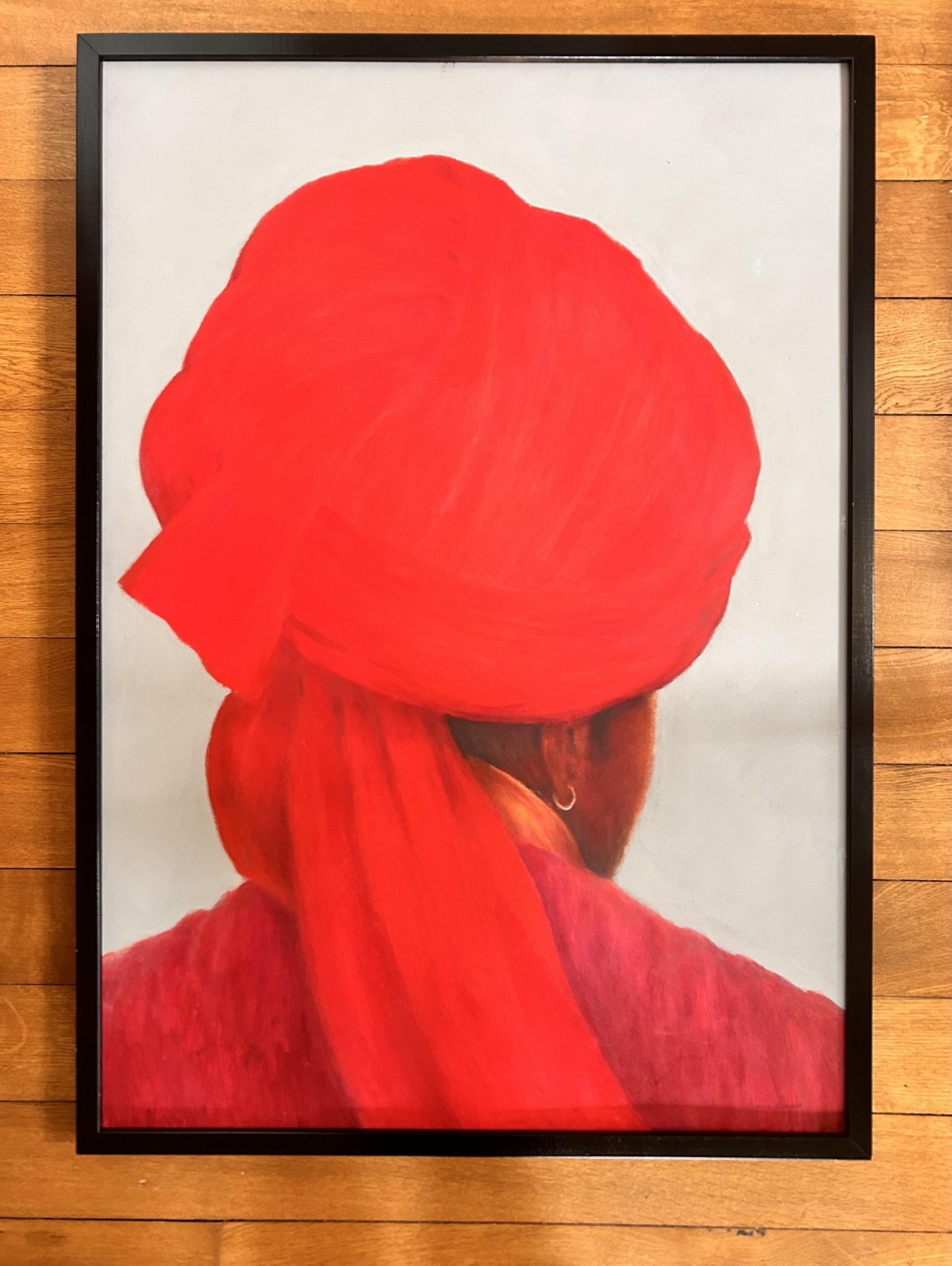 Big Red Turban, Lincoln Seligman, India, Acrylic, Vibrant, Traditional, Clothing For Sale 2