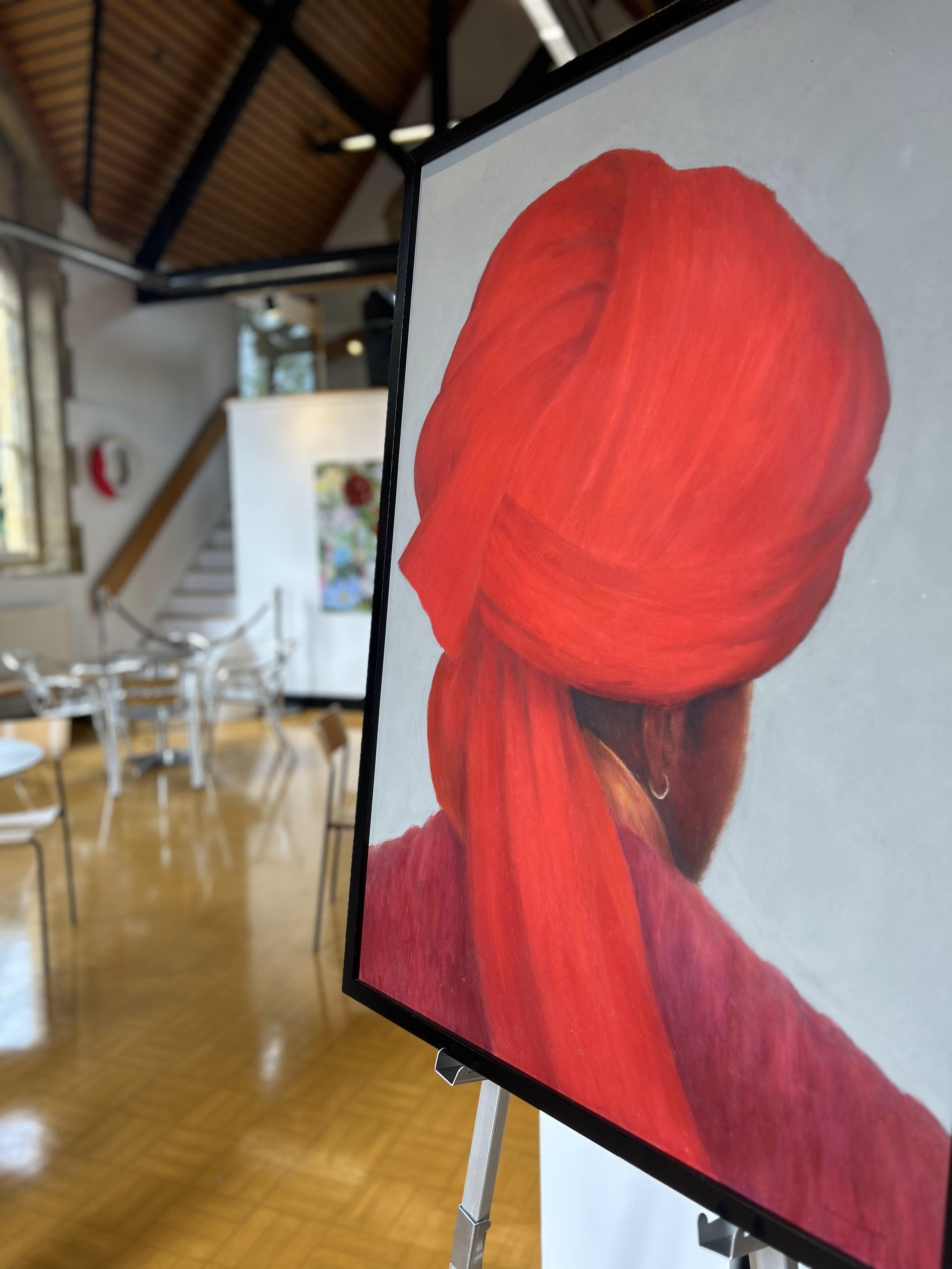 Big Red Turban, Lincoln Seligman, India, Acrylic, Vibrant, Traditional, Clothing For Sale 3