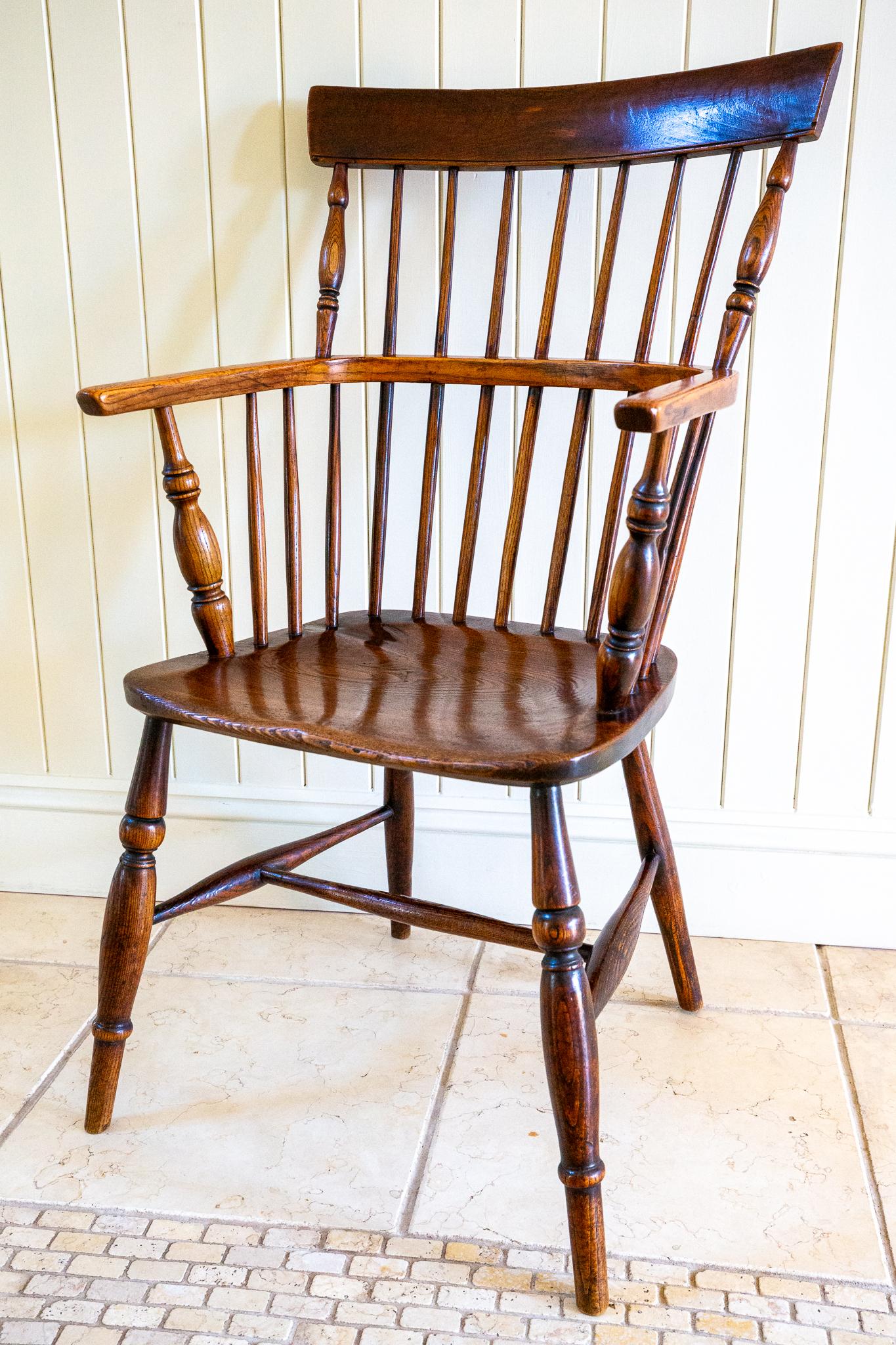Hand-Carved Lincolnshire Windsor Chair Comb Back Chair Antique 1840 Early Victorian 1800s For Sale
