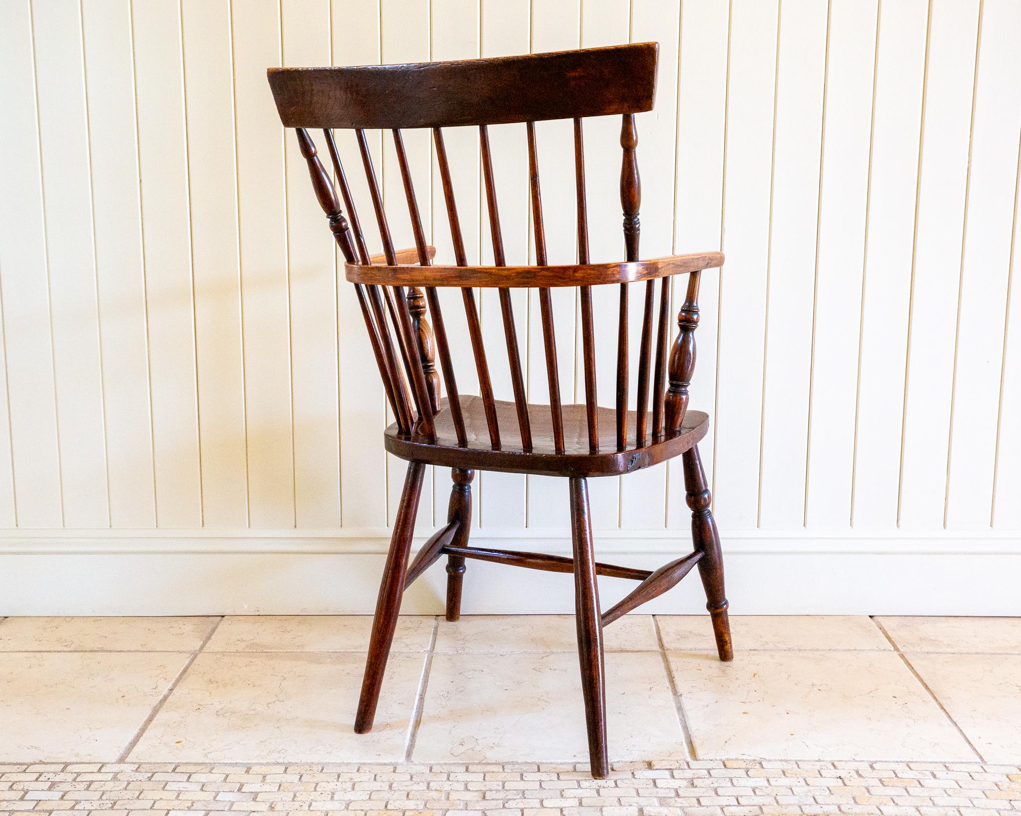 English Lincolnshire Windsor Chair Comb Back Chair Antique 1840 Early Victorian 1800s For Sale