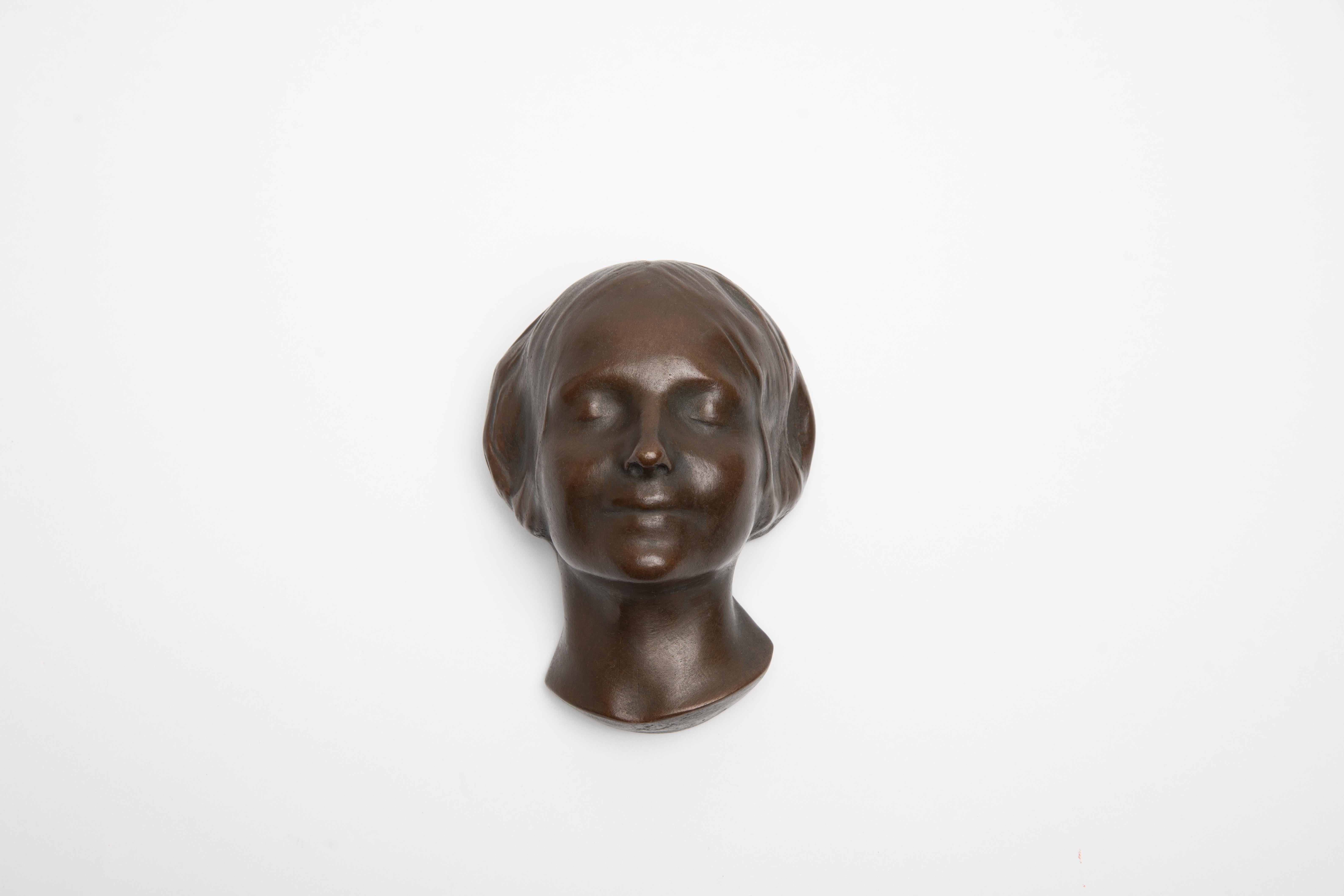 Romantic l’Inconnue de la Seine Bronze Mask Sculpture France For Sale