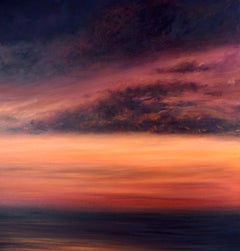 Sonnenuntergang über dem Meer, großformatige Acrylmalerei, signiert, 36x36 in