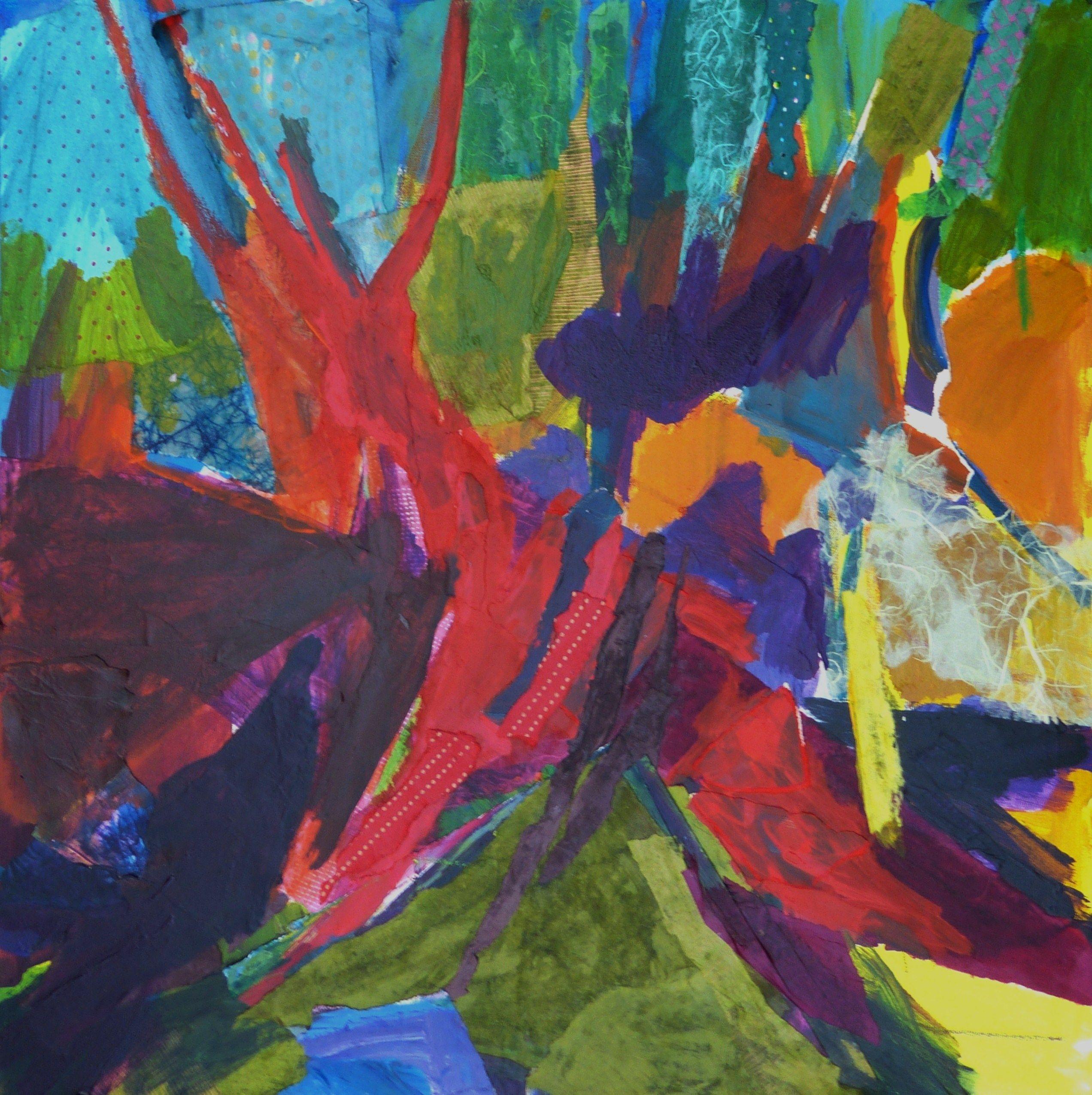 Vista dal balcone, tecnica mista su tela - Mixed Media Art di Linda Bankerd