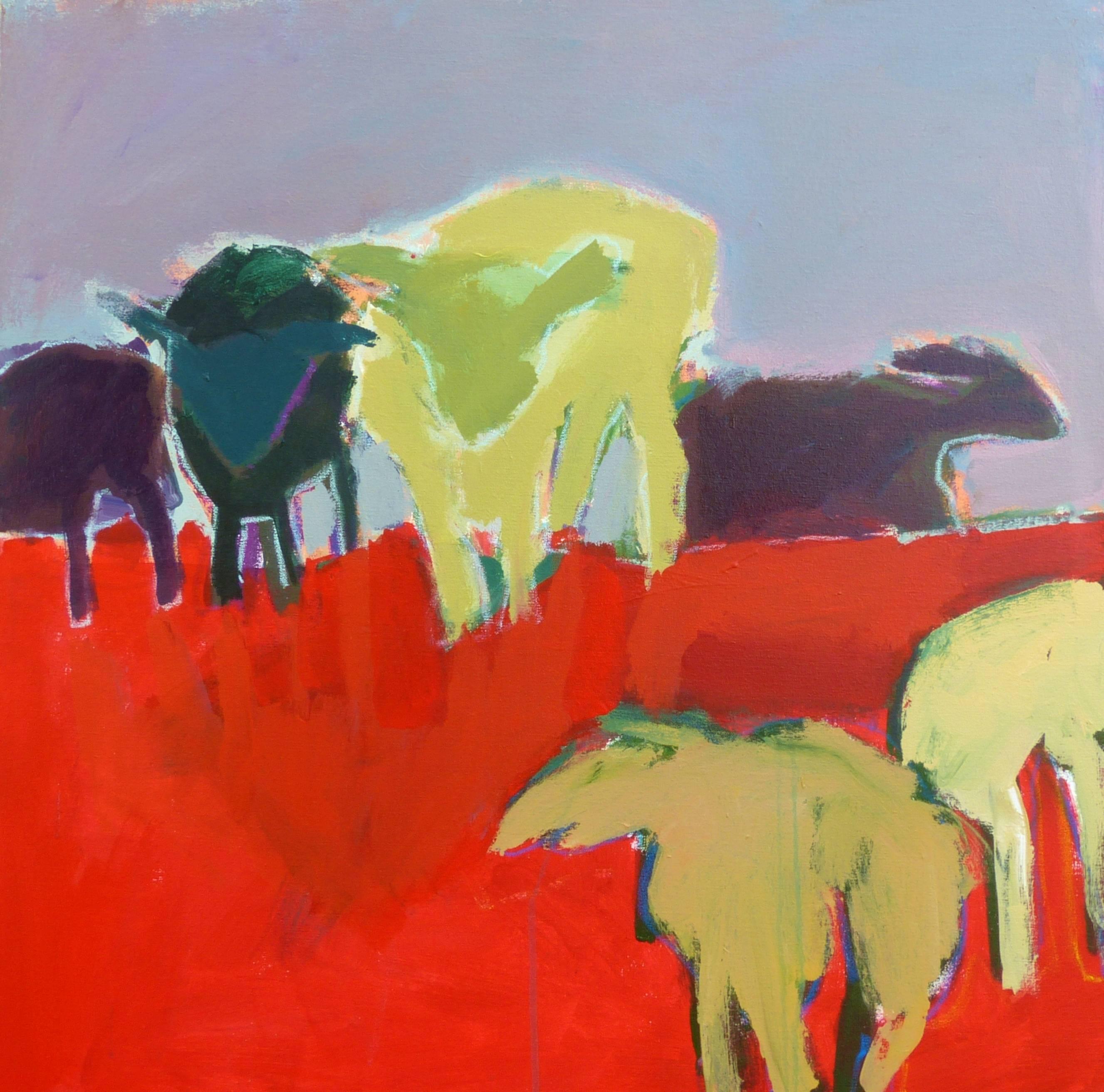 Linda Bankerd Figurative Painting - Dutch Sheep, Acrylic Painting on Canvas