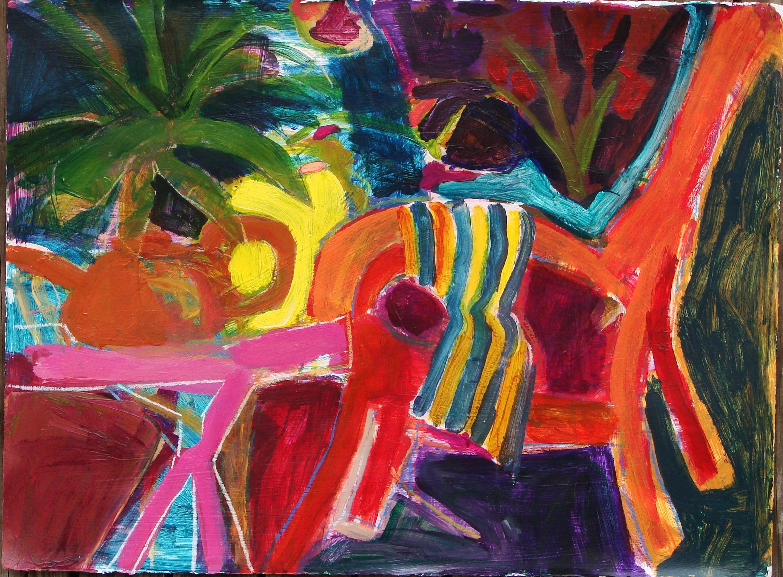 Linda Bankerd Abstract Painting - Pink Table Orange Chair, Painting, Acrylic on Paper