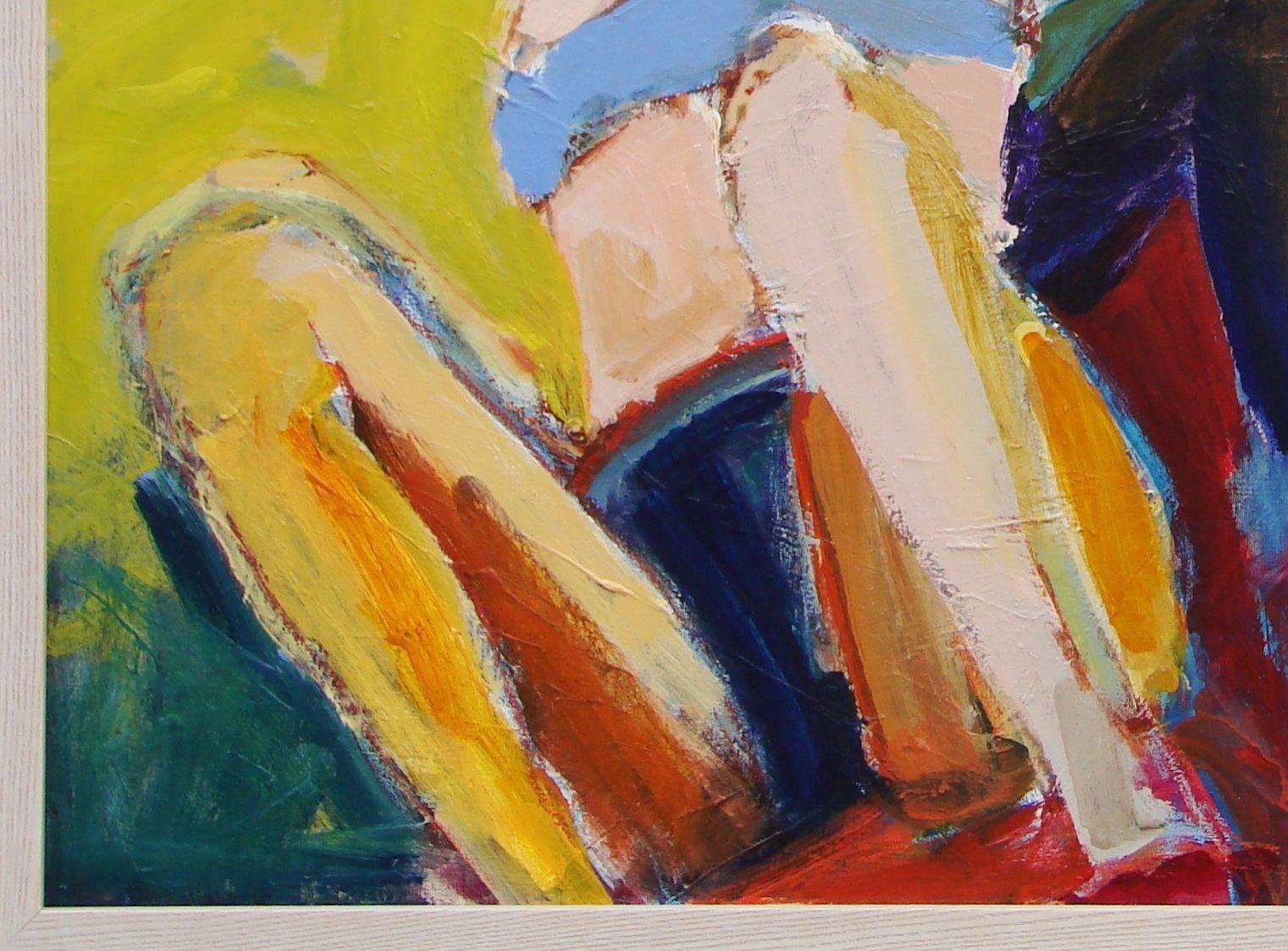Una coppia che si rilassa sulla spiaggia :: Pittura :: Contemporanea :: Questo pezzo viene fornito con un certificato ufficiale di autenticità firmato dall'artista :: Pronto da appendere: Yes :: Firmato: Yes :: Posizione della firma: in basso a