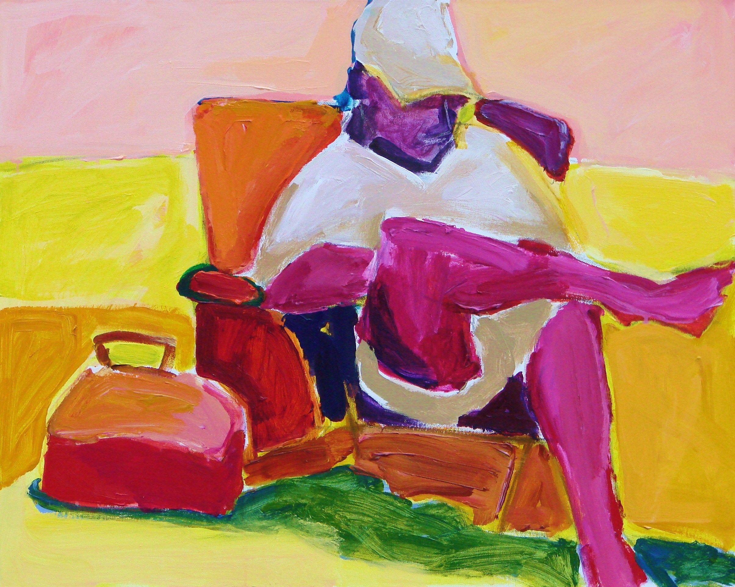 Weiße Kappe, Gemälde, Acryl auf Leinwand – Painting von Linda Bankerd