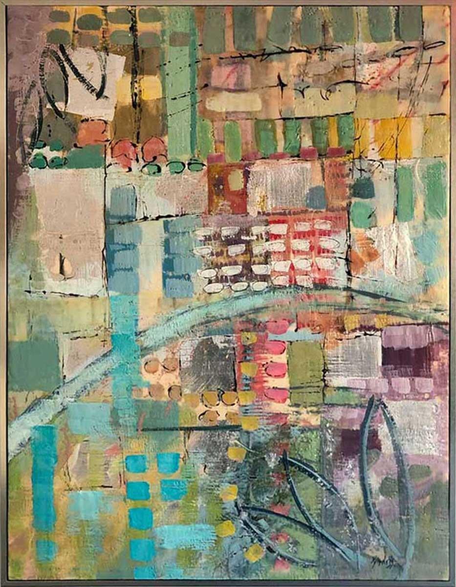 Linda Bigness Abstract Painting - "Broadway Revisited, " Abstract Encaustic Painting