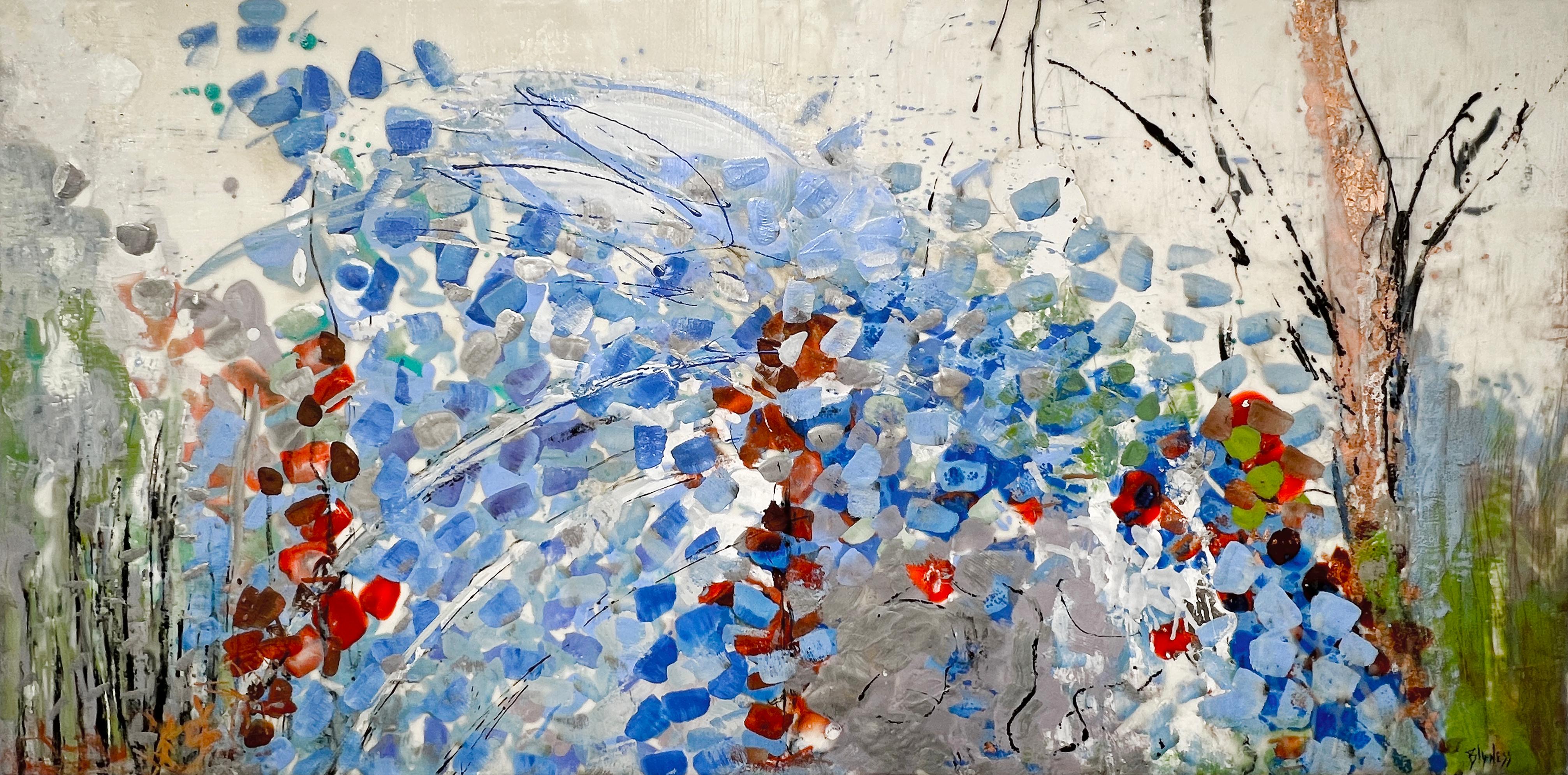 Linda Bigness Abstract Painting - "Garden Party II, " Abstract Floral Encaustic Painting