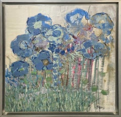 "Hydrangea Blues, " Abstract Floral Encaustic Painting