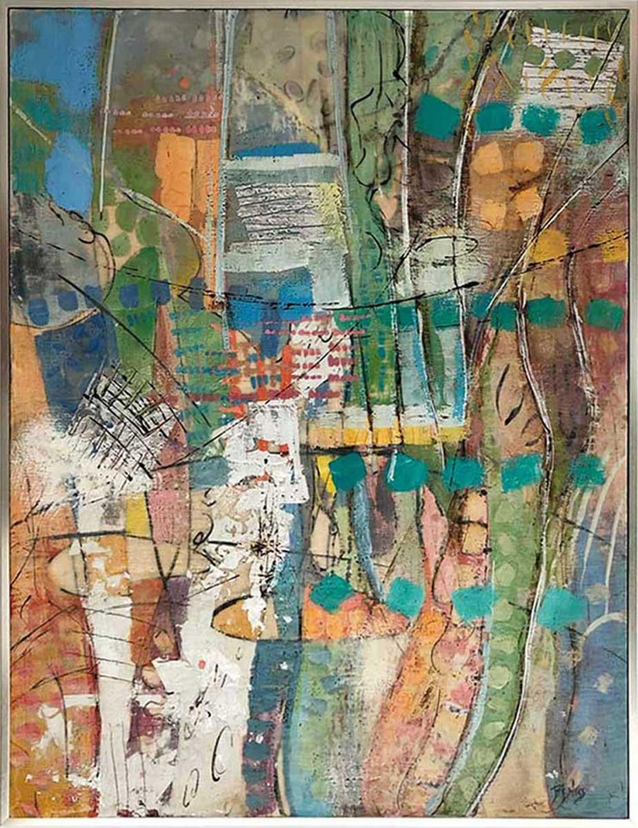 "Manhattan Revisited, " Abstract Encaustic Painting