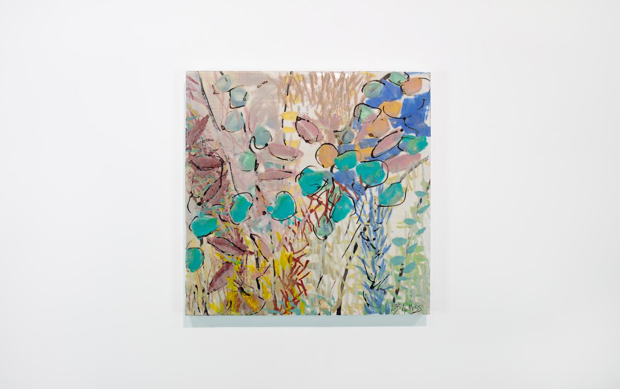 Linda Bigness Abstract Painting - "Matisse's Garden" Abstract Encaustic Painting