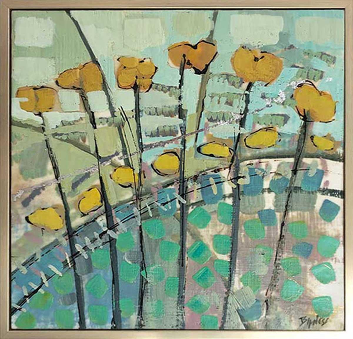 "Poppies A Field, " Abstract Encaustic Painting - Art by Linda Bigness