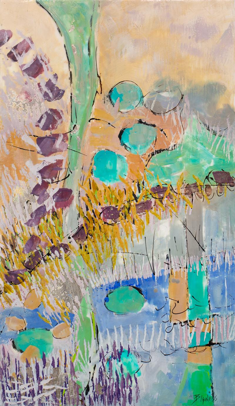 Abstraktes Enkaustik-Gemälde „River Walk“ – Painting von Linda Bigness