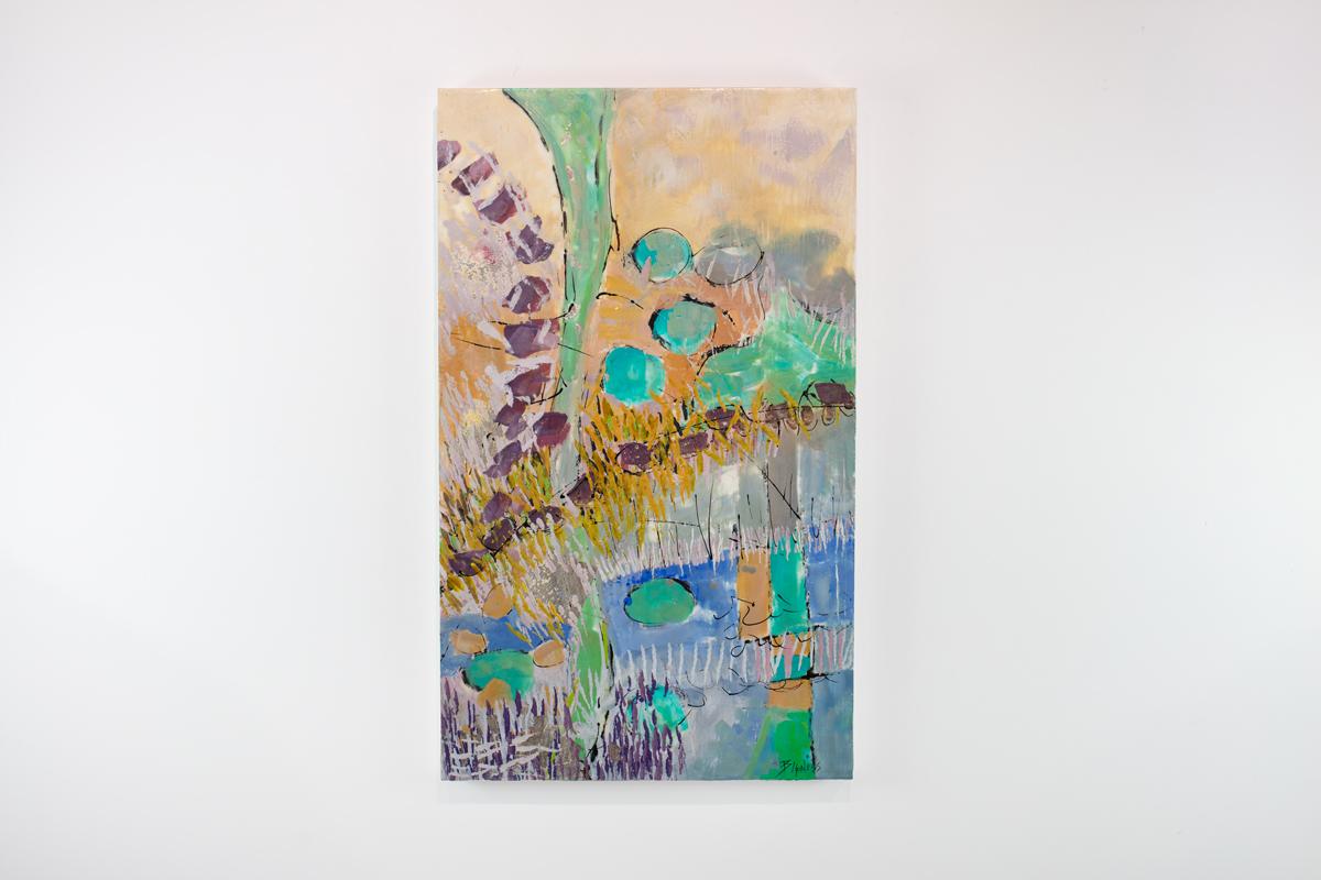 Linda Bigness Abstract Painting - "River Walk" Abstract Encaustic Painting