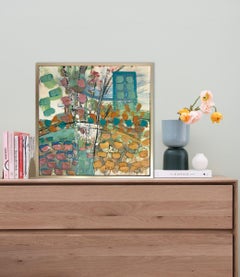 "Rooftop Gardens, " Abstract Encaustic Painting