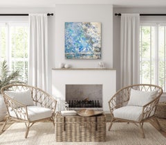 "Seaside Blues, " Abstract Floral Encaustic Painting