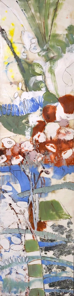 "Seuss' Garden, " Abstract Floral Encaustic Painting