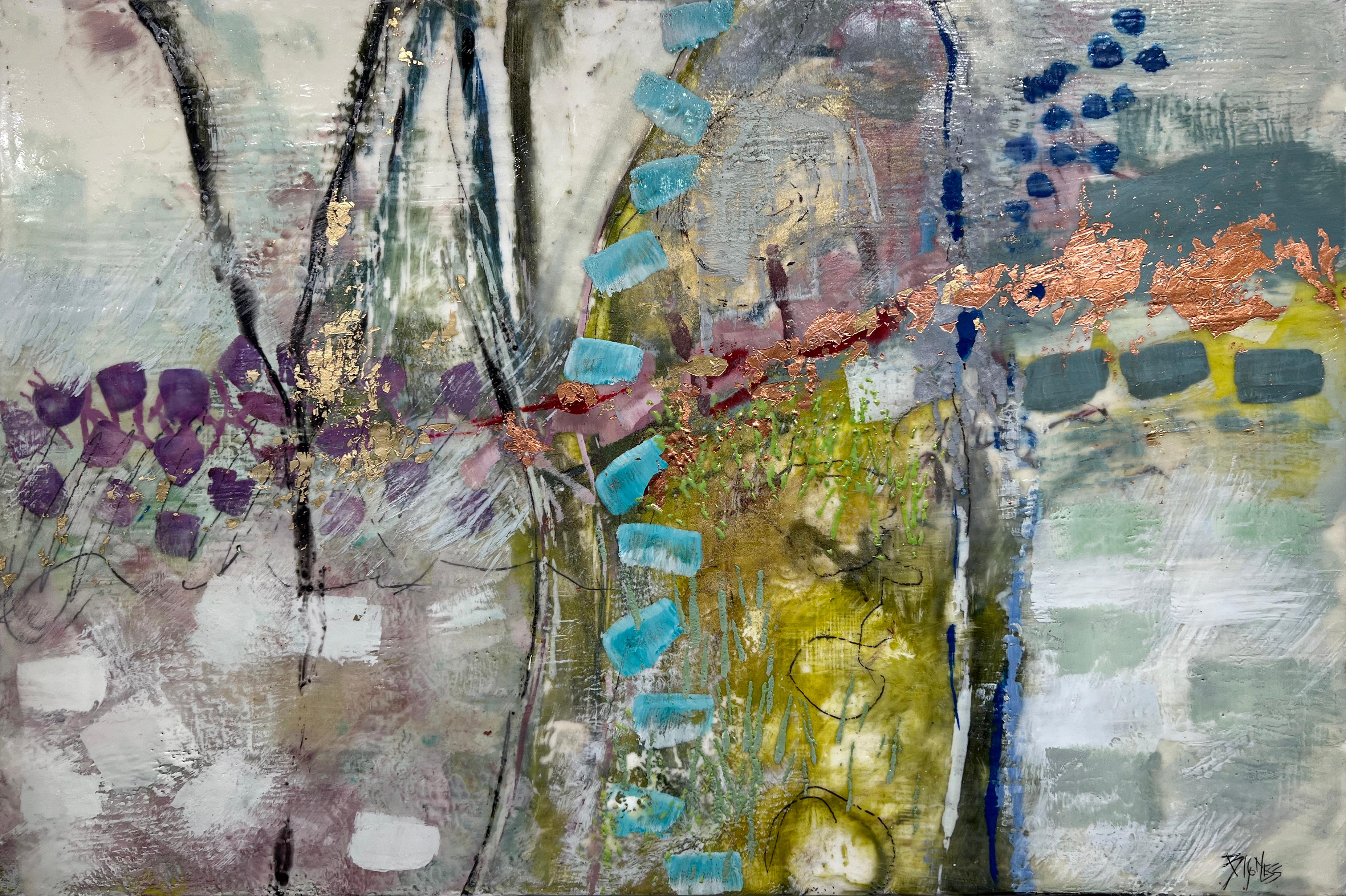 Linda Bigness Abstract Painting - "Three Trees, " Abstract Encaustic Painting
