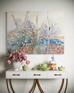 Abstraktes Enkaustikgemälde „Drei Bäume II“