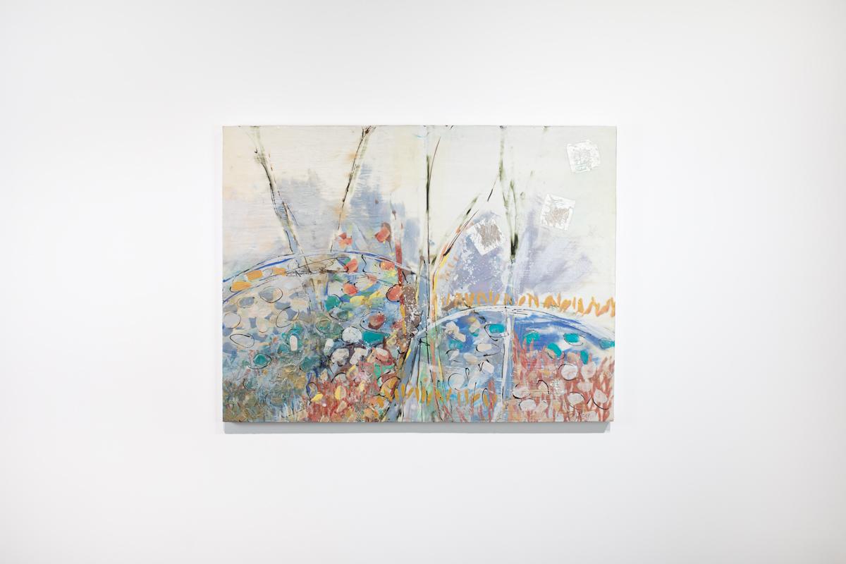 Linda Bigness Abstract Painting - "Three Trees II" Abstract Encaustic Painting