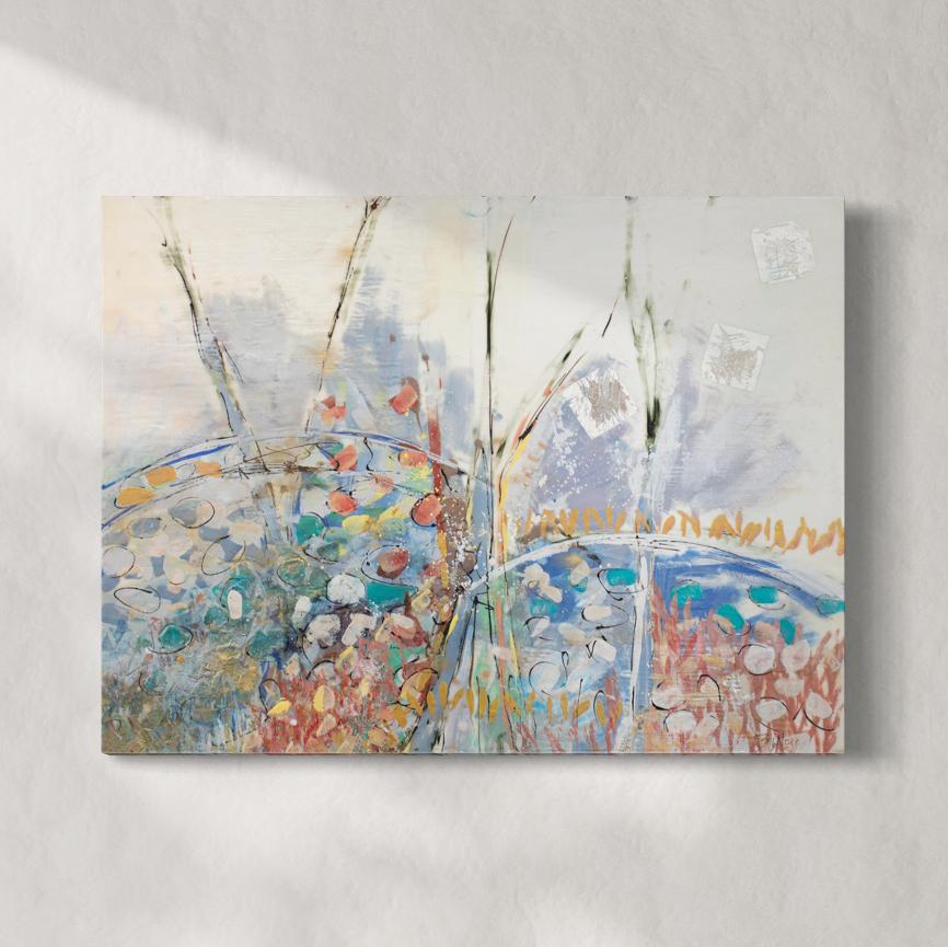 "Three Trees II" Abstract Encaustic Painting