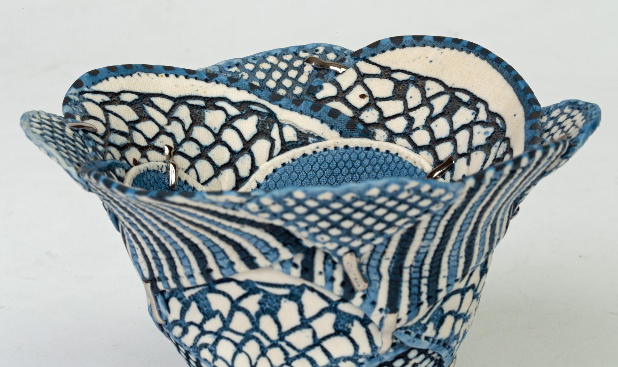 Linda Chew Studio Pottery Patterned Textile Porcelain Bowl 3