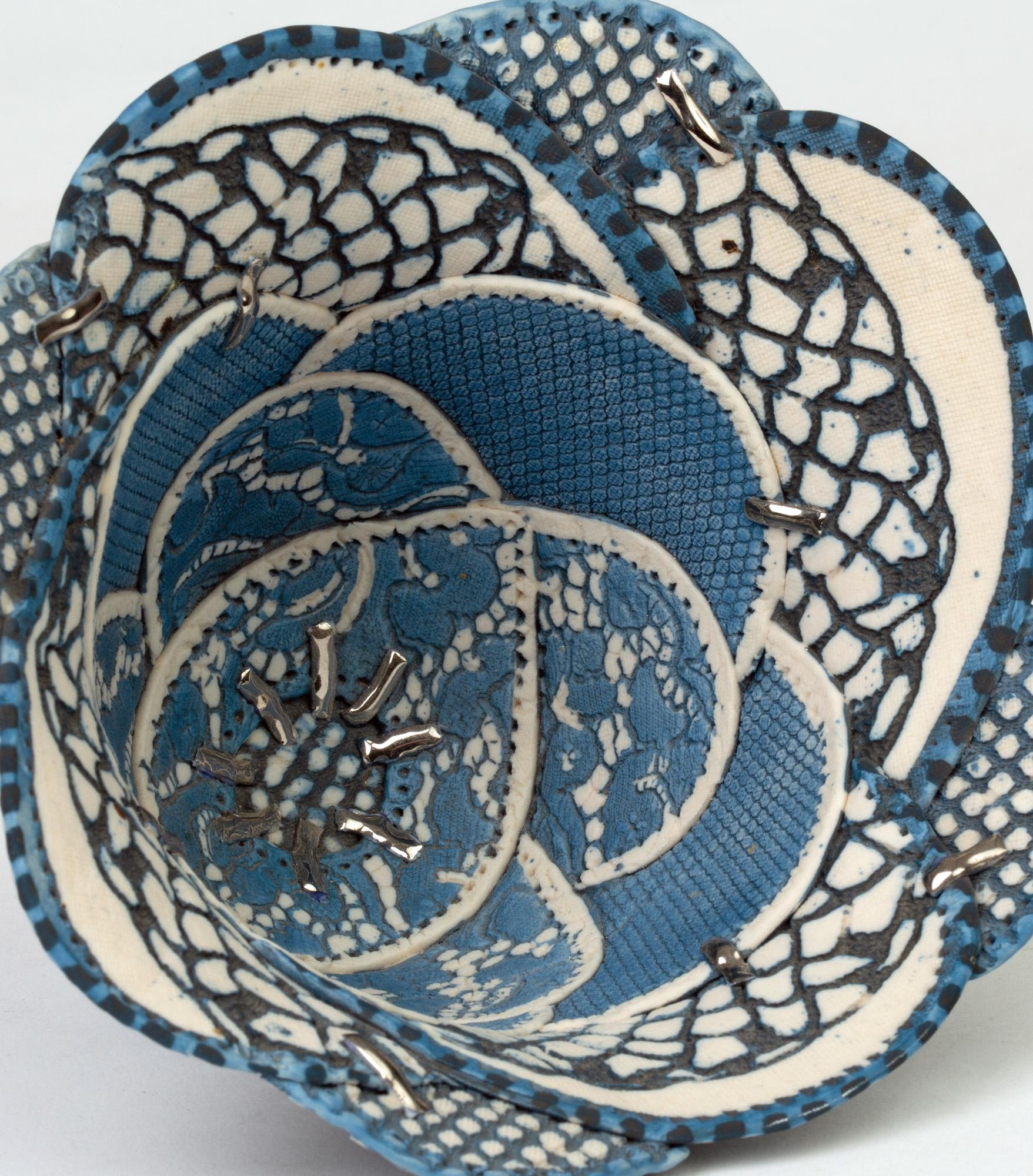 Linda Chew Studio Pottery Patterned Textile Porcelain Bowl 4