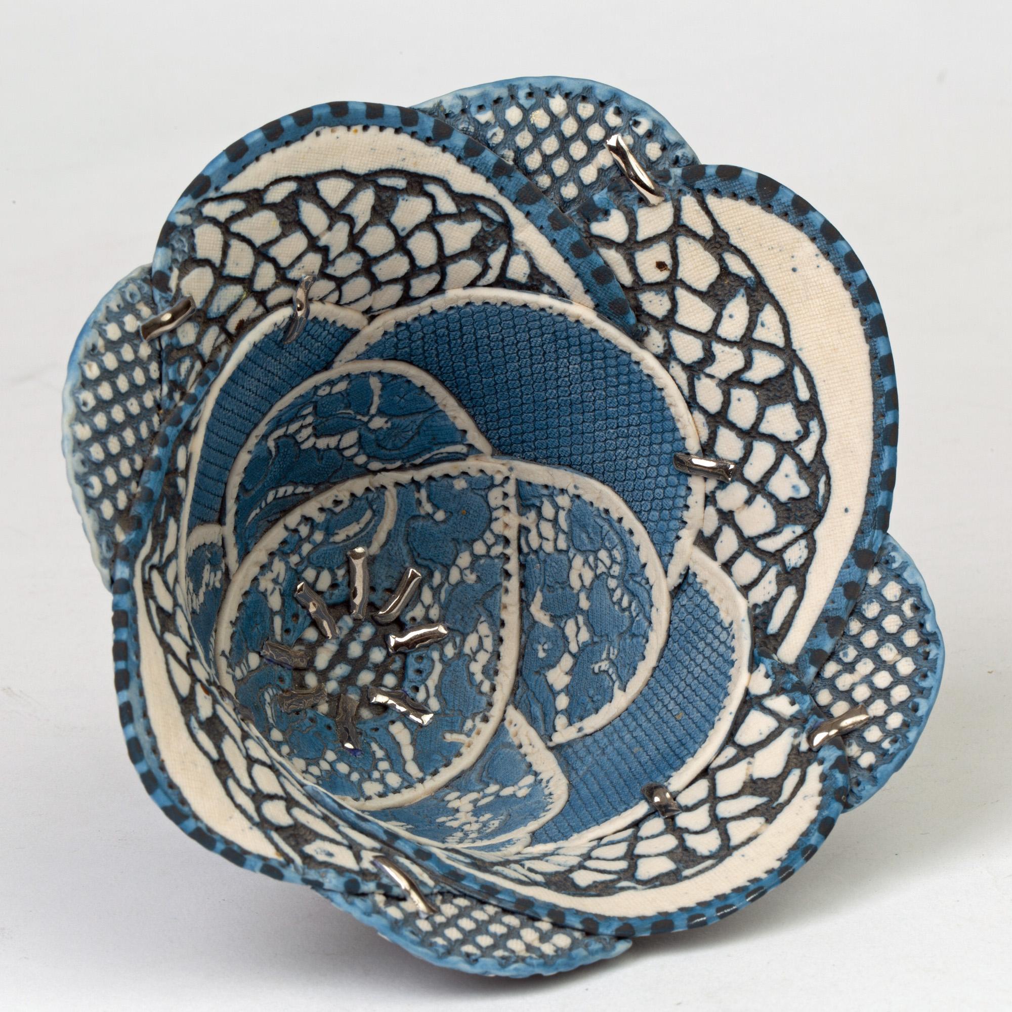 Modern Linda Chew Studio Pottery Patterned Textile Porcelain Bowl