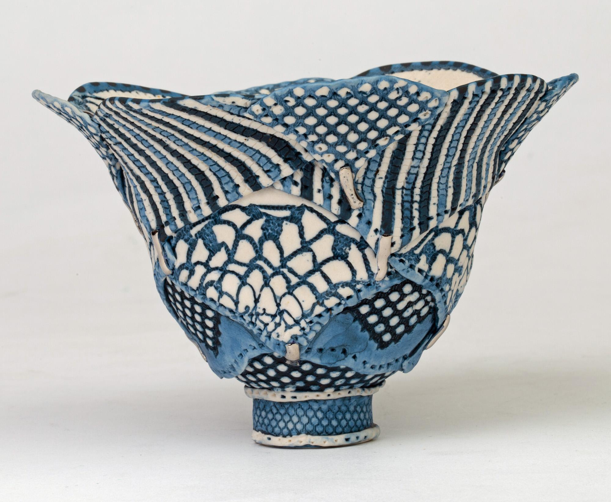 Linda Chew Studio Pottery Patterned Textile Porcelain Bowl In Good Condition In Bishop's Stortford, Hertfordshire