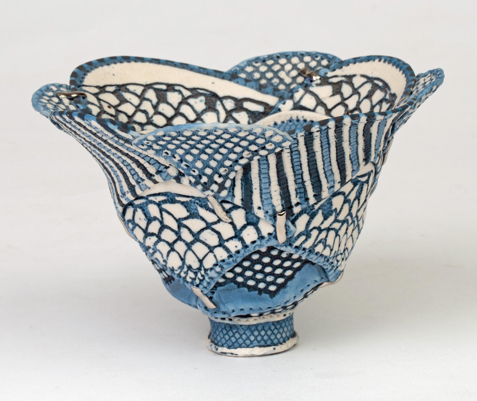 Linda Chew Studio Pottery Patterned Textile Porcelain Bowl 2